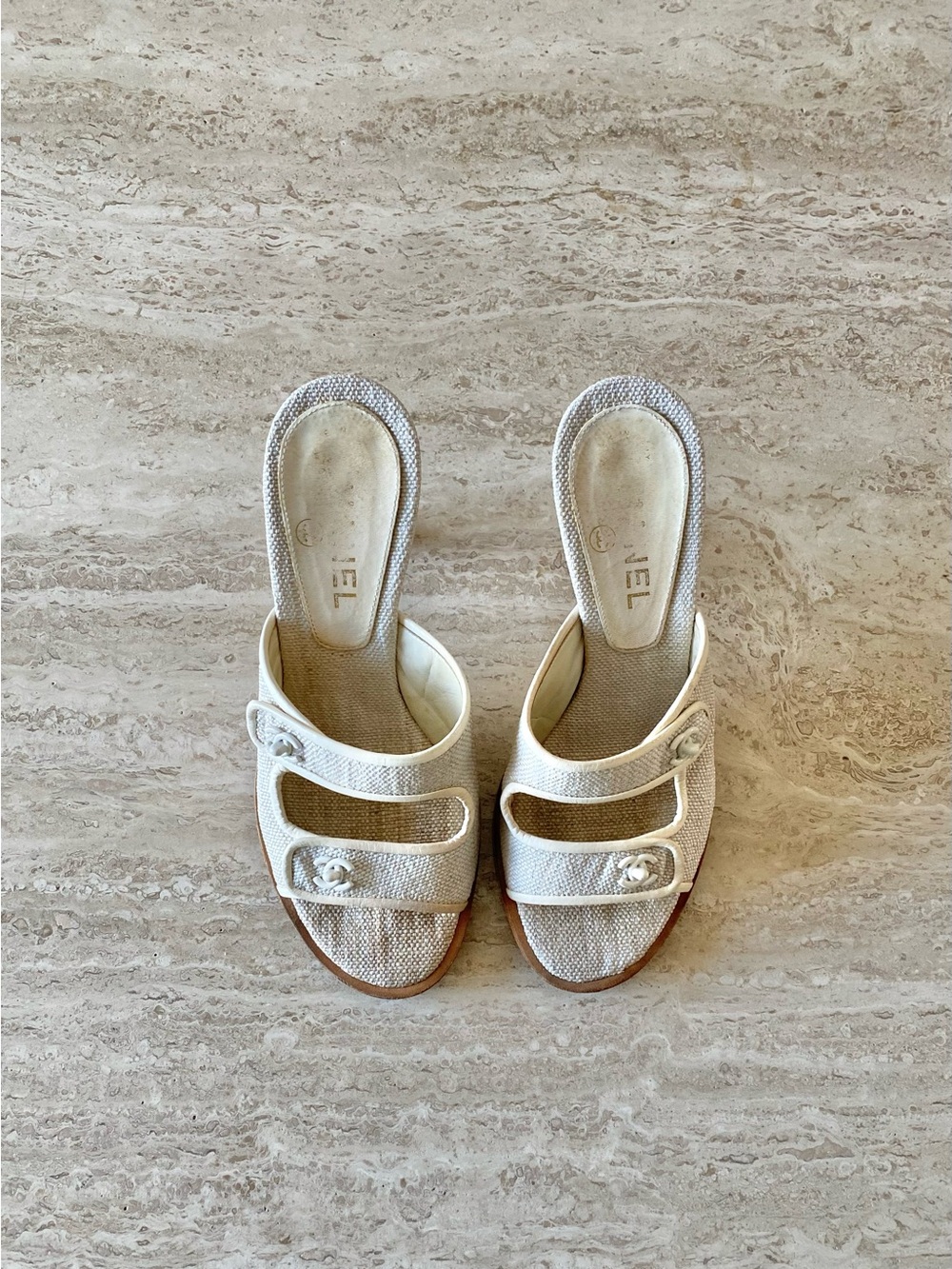 Vintage Chanel Canvas Turnlock CC Sandal Heels